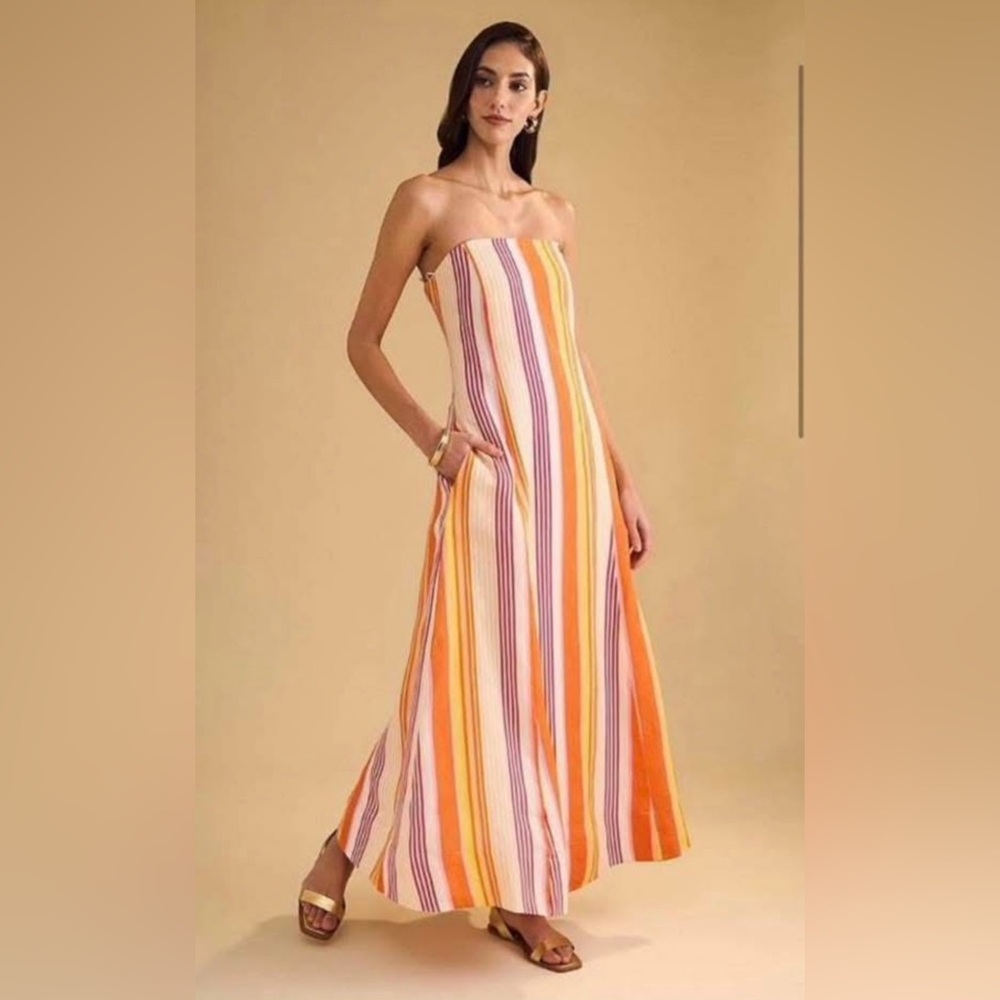NWT 1.State Linen Blend Strapless Dress With Pockets